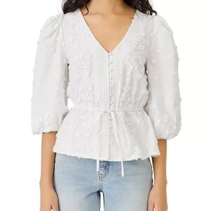 Maje Loxitane White Embroidered Top with Cinched Waist